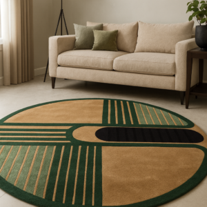 Modern Abstract Oval Rug in Sage Green & Sand Tones