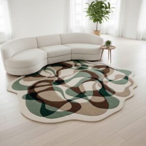 Modern Organic Abstract Oval Rug in Sage & Earth Tones